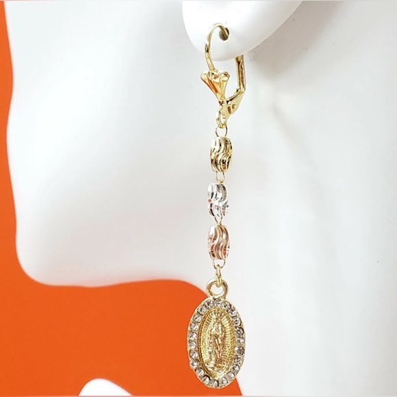 Our Lady of Guadalupe Earrings. Gold Plated. Aretes Virgen Guadalupe. 3 Color. - Picture 4 of 5